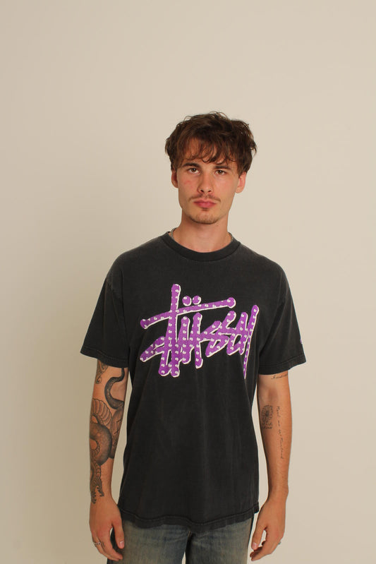 Stüssy Graphic Tee Black with Purple Logo