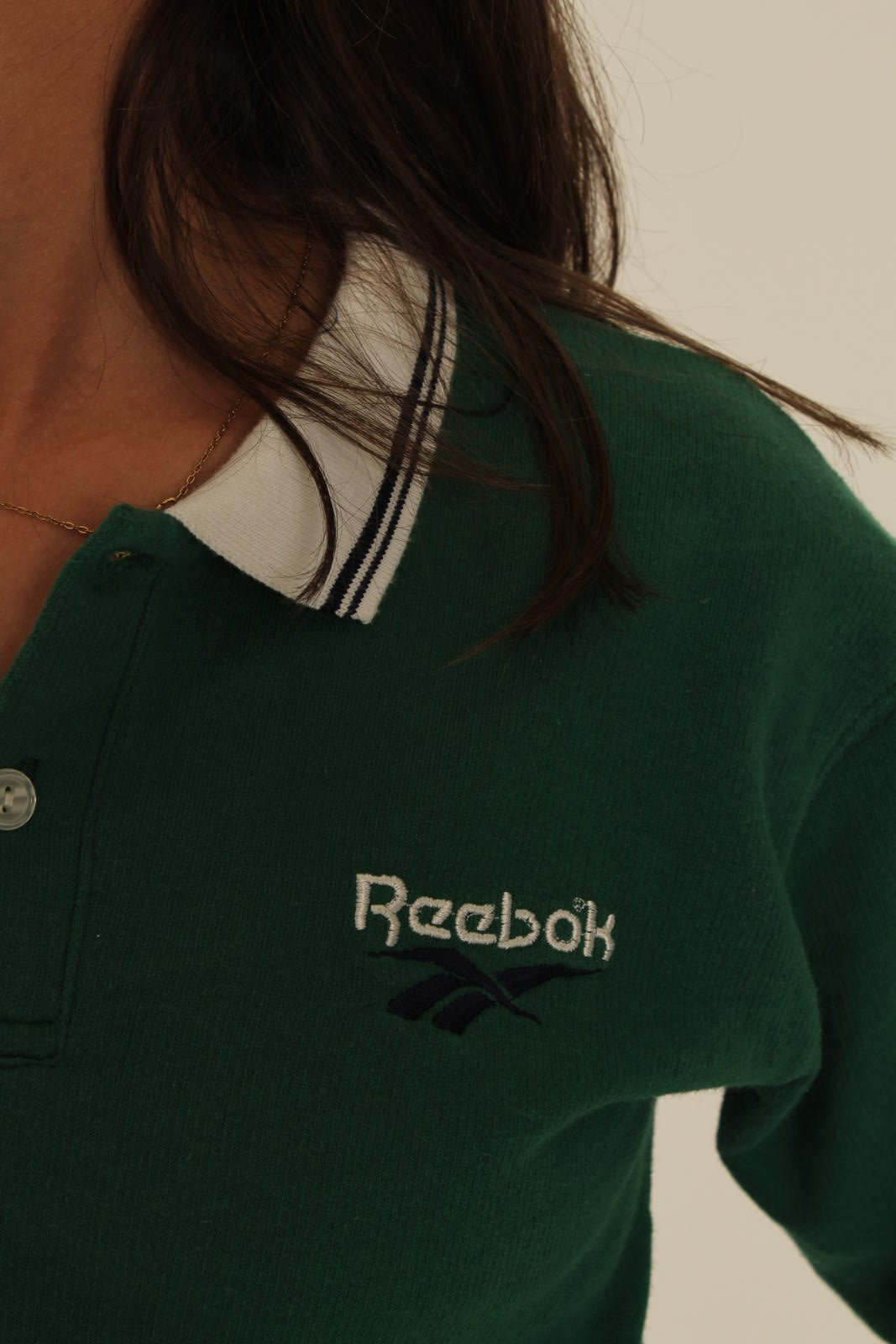 Vintage Reebok Green Long Sleeve Polo Shirt