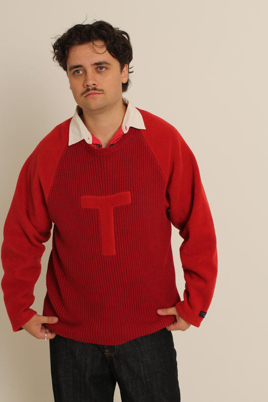 Tommy Jeans Red Pullover Sweater