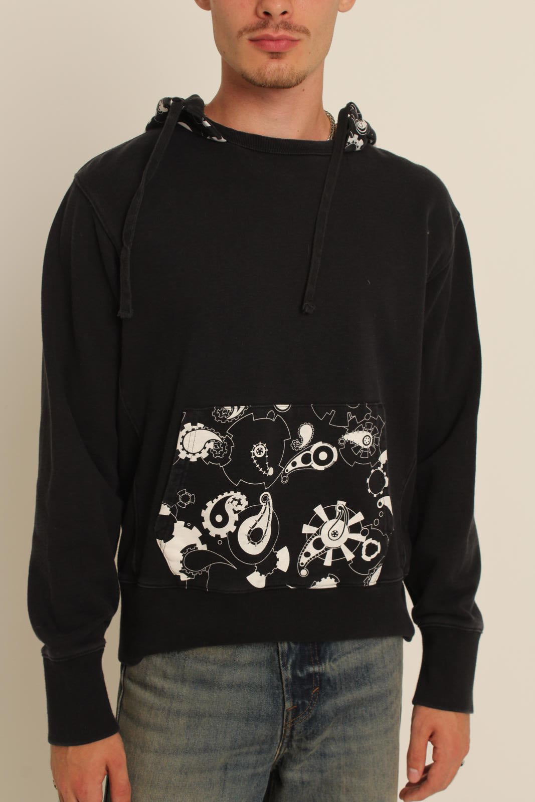 Vintage Stussy Black Paisley Pattern Graphic Pullover Hoodie