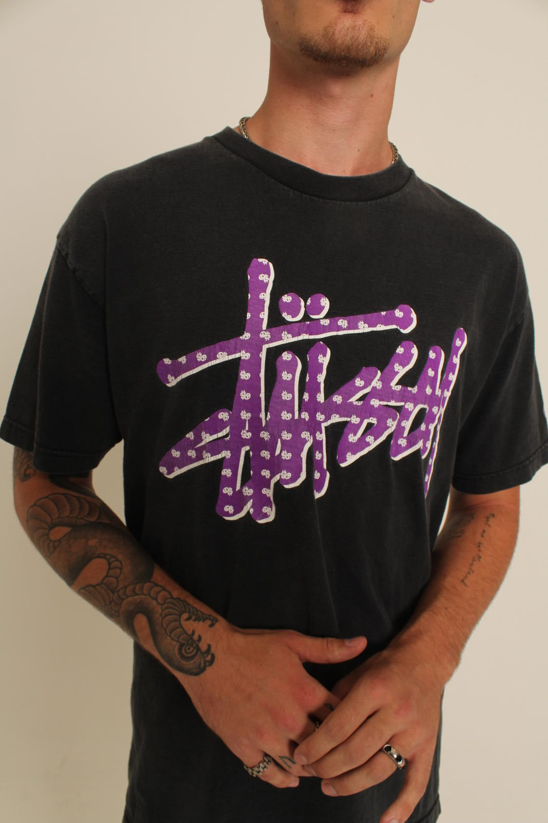 Stüssy Graphic Tee Black with Purple Logo