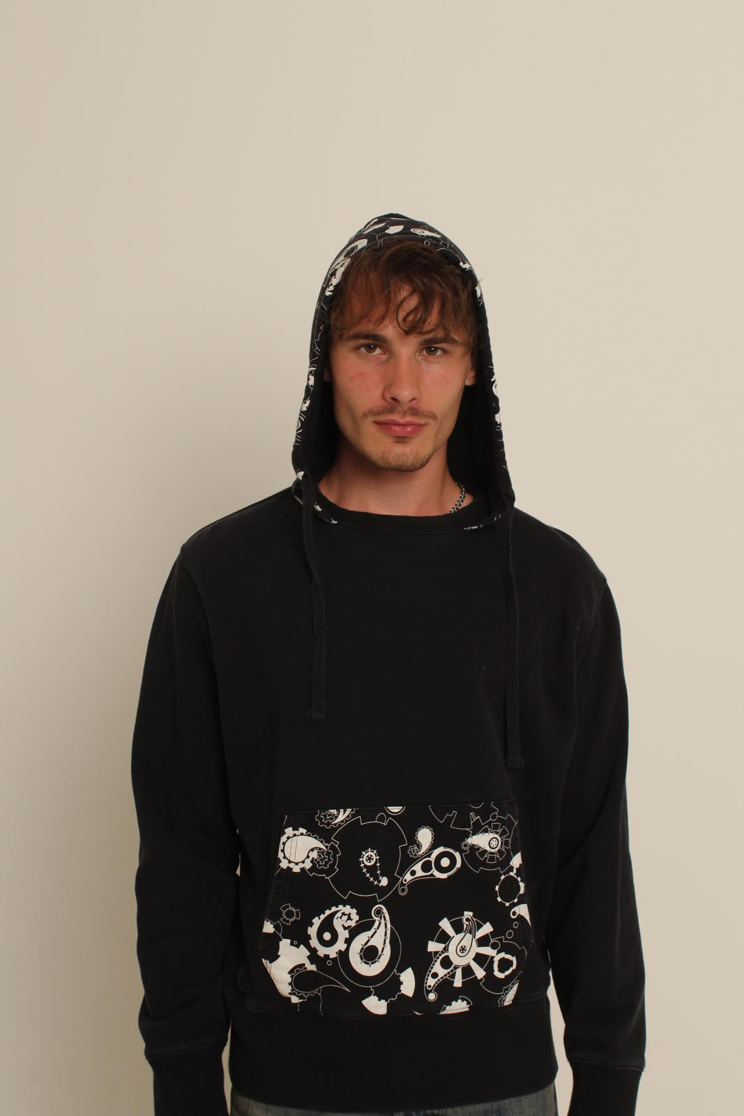Vintage Stussy Black Paisley Pattern Graphic Pullover Hoodie